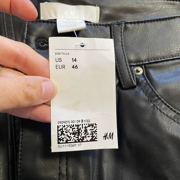 NWT H&M Pant Trouser Faux Leather Black Straight Leg Wide Winter Sweater Knit 14 - Picture 9 of 13